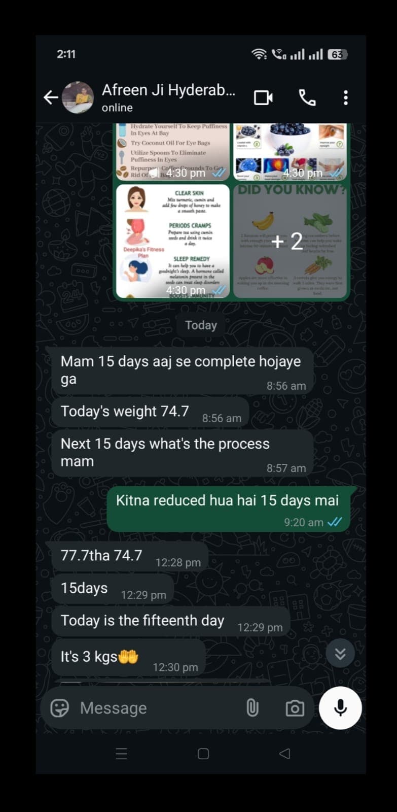 Mrs. Afreen WhatsApp feedback