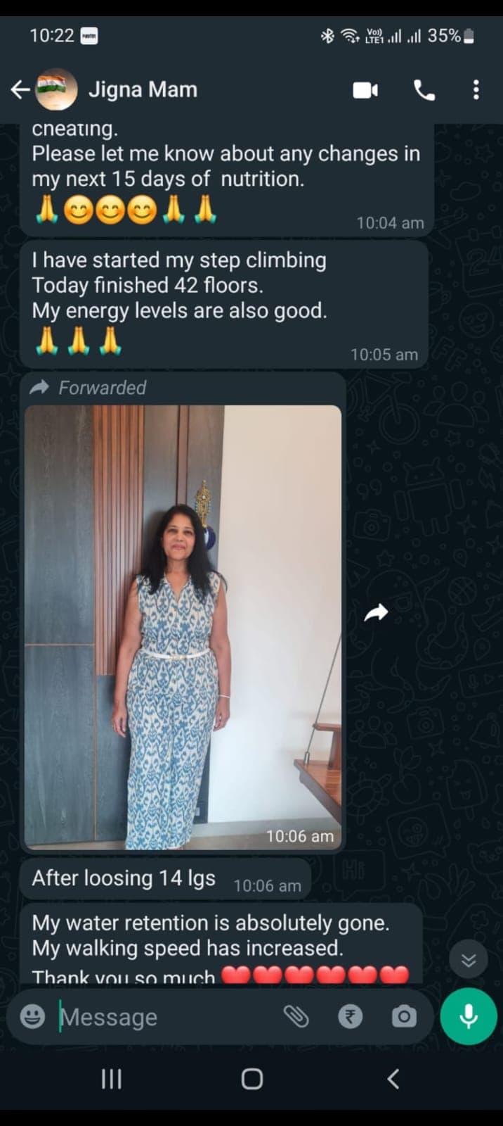 Mrs. Jigna WhatsApp feedback