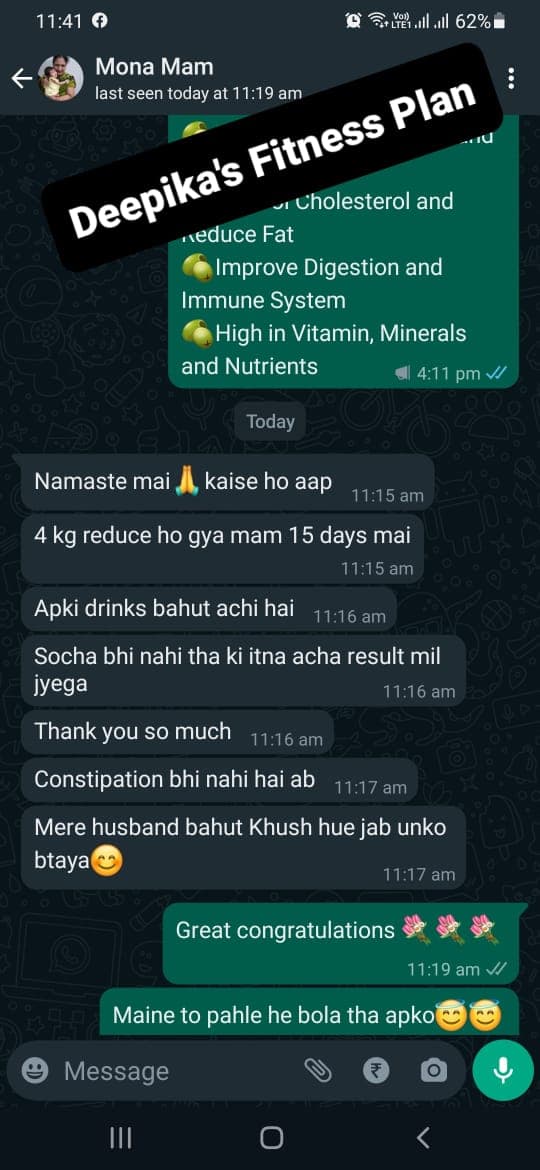 Mrs. Mona WhatsApp feedback