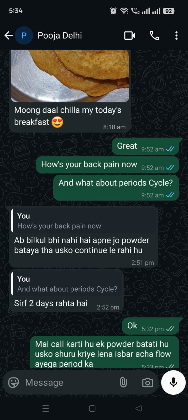 Mrs. Pooja WhatsApp feedback