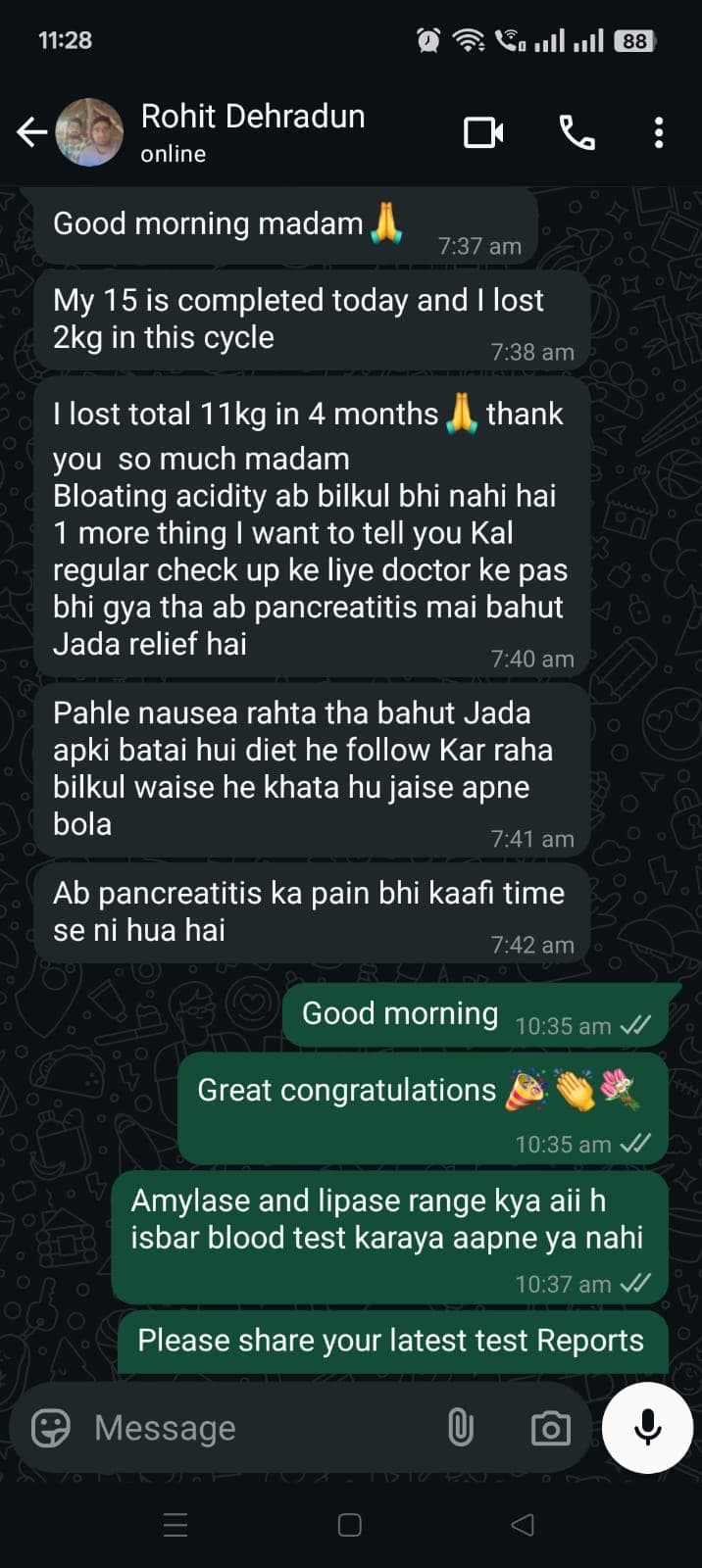 Mr. Rohit WhatsApp feedback