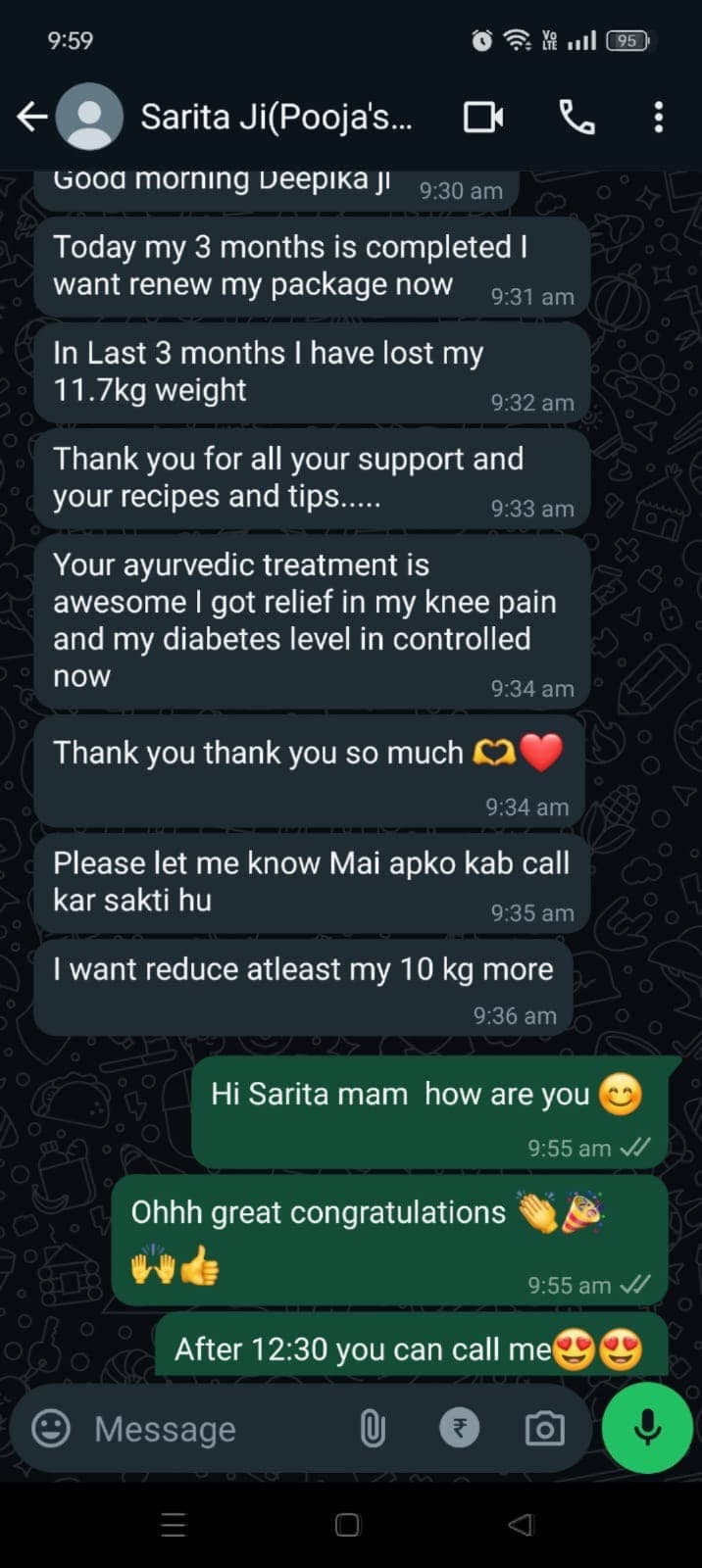 Mrs. Sarita WhatsApp feedback