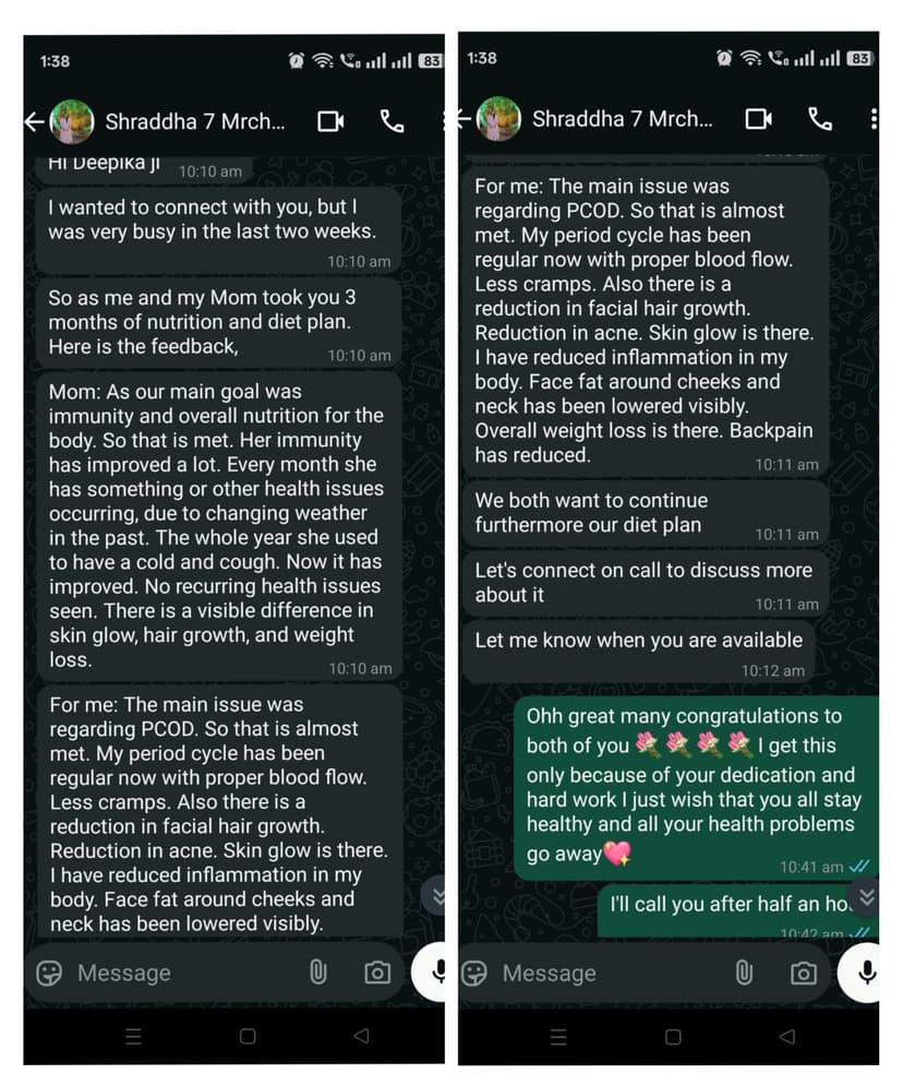 Mrs. Sharddha WhatsApp feedback